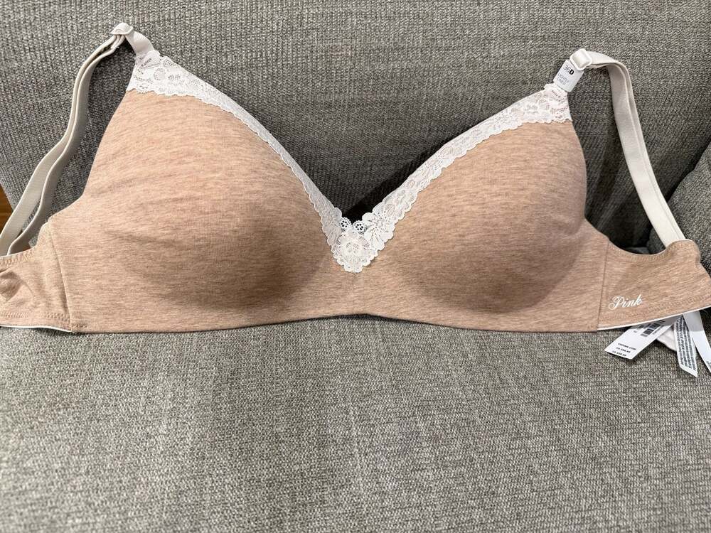 PINK Victoria's Secret’s Lightly Lined Wireless Bra with Lace Trim, 36D
